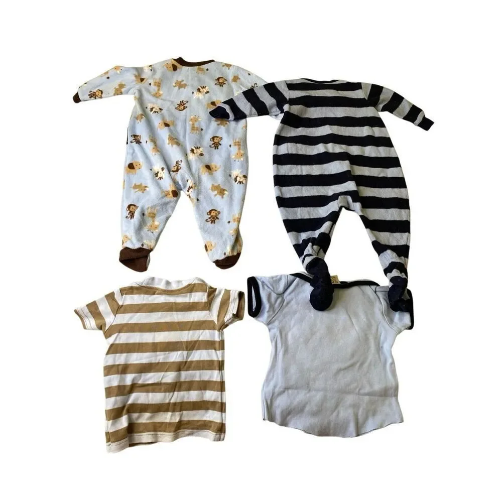 Lot of 4 Baby Gap Carter’s Baby Boy Pajama Shirt Bundle 3-6M Blue Animal Striped